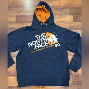 The North Face Trans Antarctica Expedition 90 Navy Orange Hoodie Mens XL Vintage
